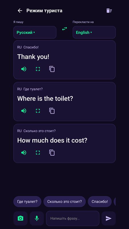 Tourist mode with translated phrases
